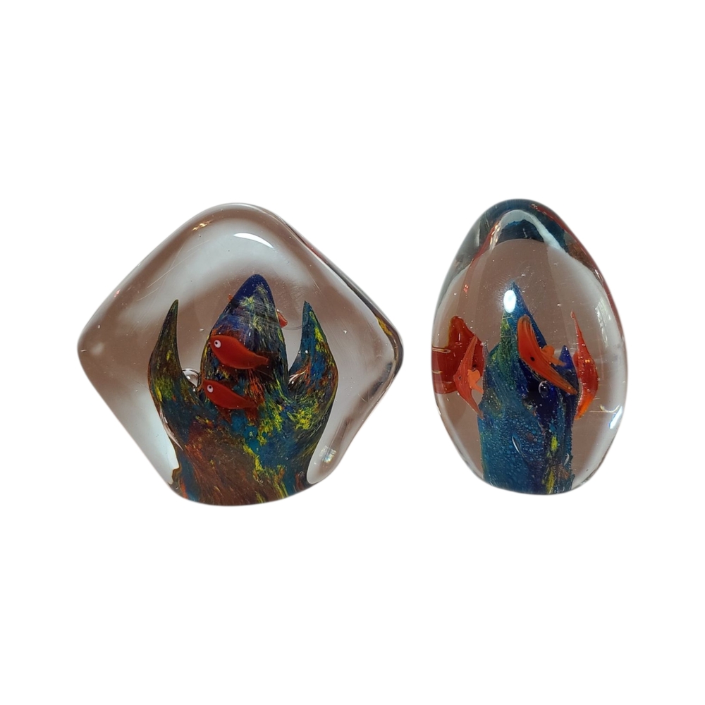 Murano Style Fish and Coral Paper Weights